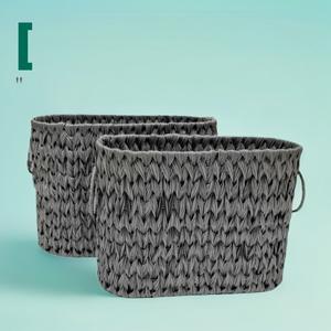 ตะกร้าเก็บของหวายถักโบไบทรงสี่เหลี่ยมผืนผ้า 40x28.5x18 ซม. ทำด้วยมือ สำหรับจัดระเบียบสำนักงาน สีขาวนม สีเทา - Product Image 2