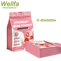 Sachet d'emballage en aluminium personnalisé avec logo pour poudre de boisson à la fraise, 1 kg, sacs en plastique haute barrière, pochette à fond plat pour poudre de boisson