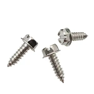 Stainless Steel License Plate Screws 1/4" (#14) X 3/4" Hex Indented Washer Head Self Tapping Screw