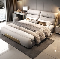 Lit king size de style luxueux pour chambre à coucher, style européen, lit double en bois massif de haute qualité, tête de lit en cuir souple