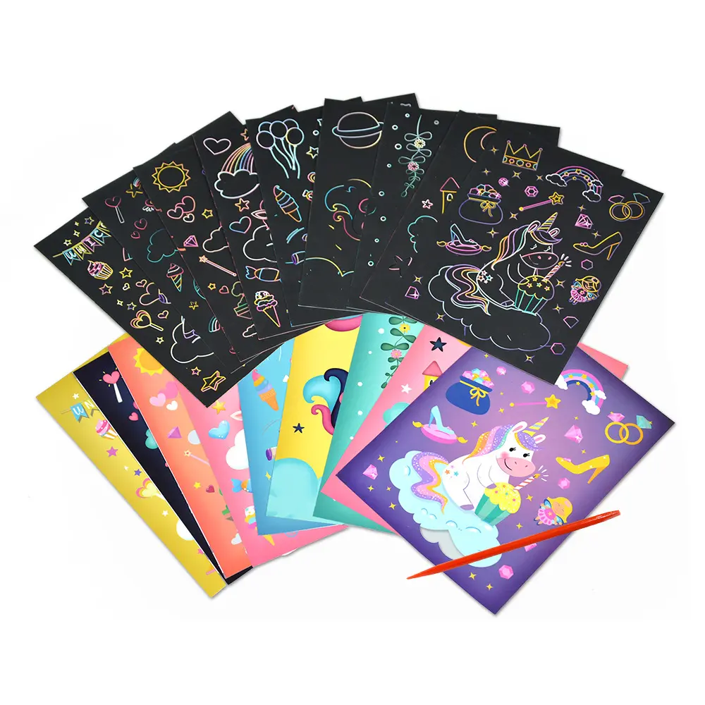 Benutzer definierte Druck Scratch Paper Art Set für Kinder 9 Blatt Scratch it Off Rainbow Magic Paper Craft Weihnachts geburtstags feier Geschenk