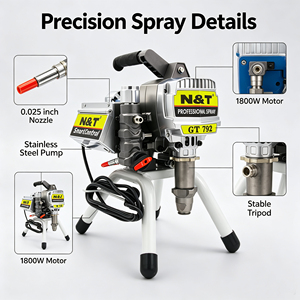 Pulvérisateur industriel sans air haute pression 1800W avec prise personnalisée, moteur sans balais 3,2L/min, tuyau de 15M, machine de pulvérisation de peinture en gros - Product Image 5