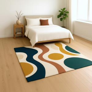 Alfombra de lujo de primera calidad, rectangular, blanca, con diseño geométrico ondulado, artículo único para decoración de oficina - Product Image 1