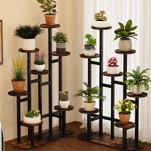 Support de plantes en métal pour intérieur, en fer et bois, à plusieurs niveaux, style industriel, étagère de présentation pour pots de fleurs - Product Image 1
