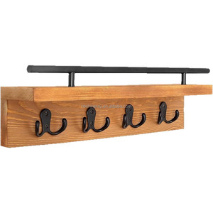 Porte-clés de <span class=keywords><strong>courrier</strong></span> de 15 pouces Étagère murale décorative en bois avec crochets Porte-manteau mural Salle de bain à un étage Design industriel - Product Image 4