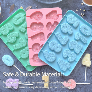 قالب سيليكون قابل لإعادة الاستخدام على شكل أرقام لتزيين المصاصات والحلوى الصلبة والشوكولاتة والكيك مع أدوات الخبز والمعجنات - Product Image 4