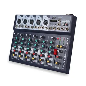 F7 Konsol Soundboard Mixer Audio Profesional, Konsol Soundboard Mixer Audio Profesional dengan USB, Gigi Biru, Input Komputer MP3 Digital, Daya Phantom 48V, untuk Karaoke Rumah