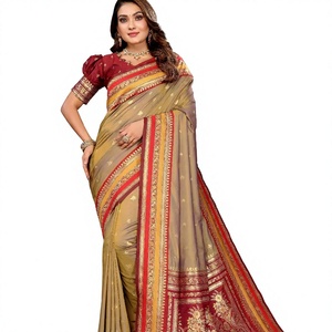 Sari en soie Banarasi traditionnel, riche et élégant, avec un design Zari et un motif Paithani imprimé numériquement, idéal pour les fêtes, les mariages et les remises de diplômes - Product Image 1