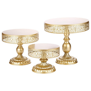 Set di 3 Alzatine per Torte in Metallo Dorato, Supporto Rotondo per Dessert, Cupcake, Pasticcini e <span class=keywords><strong>Caramelle</strong></span>, per Decorazioni da Tavola per Matrimoni e Feste di Compleanno - Product Image 1