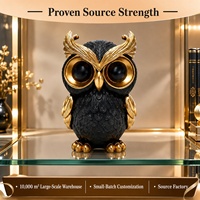 Sculpture d'hibou en résine noire et dorée, figurine d'animal moderne à grands yeux pour étagère, bureau, salon et décoration de maison