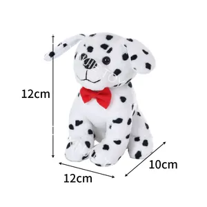 Custom 12CM sitting plush spotty dog toys with red bowknot Wholesale stuffed animal plush toy dalmatian spotty stuffed dog