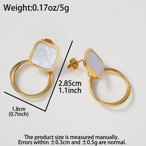 designer bulk wholesale clip stud <b>set</b> <b>square</b> shell 18k gold hoop stainless dangle fine women fashion plated jewelry earrings - Product Image 6