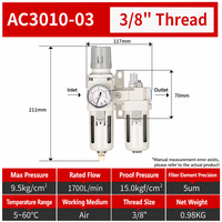 Régulateur de filtre à air et lubrificateur 3/8" 5m en alliage d'aluminium pour traitement de l'air AC3010-03 Unité pneumatique deux pièces 1700L/min