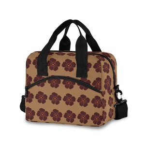 Sac à déjeuner isotherme portable et réutilisable avec imprimé personnalisé fleur de hau Aloha Brown, idéal pour les femmes - Product Image 1