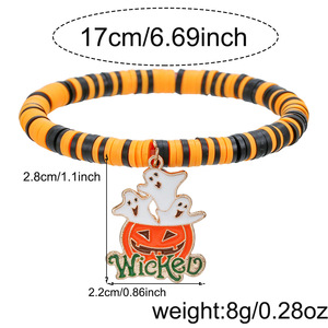 Halloween Cartoon Pendant <b>Bracelet</b> Zinc Alloy Unisex Gift Jewelry Orange Black Striped <b>Beaded</b> <b>Bracelet</b> With Pumpkin Skull Charm - Product Image 4