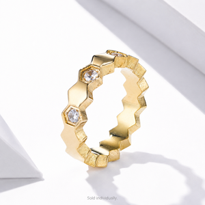 Hexagonal Zircon <b>Ring</b> <b>Stainless</b> <b>Steel</b> 14K Gold Vacuum Plated Gold Tone Jewelry - Product Image 1
