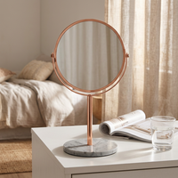 Miroir de courtoisie à cadre rond avec base en marbre, magnifique miroir double face rotatif à 360°, miroir portable