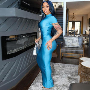 Vestidos Largos de Color Sólido a la Moda para Mujer Manga Corta y Cuello Redondo Personalizados Ropa de Verano para Mujer Vestido Maxi Ajustado para Dama 2025 - Product Image 6