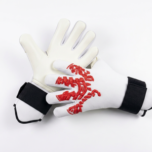 Guantes de Portero de Fútbol de Neopreno Blanco con Relieve de Goma Roja Antideslizante, Correa de Muñeca Ajustable, Equipo Deportivo Unisex - Product Image 1