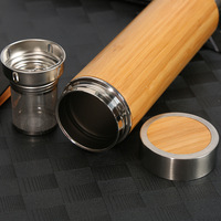 Thermos isotherme en acier inoxydable et bambou, anti-fuite, avec infuseur à thé, maintien au chaud 12-24 heures, compatible eau bouillante