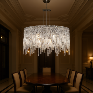 <b>Silver</b> Crystal Rectangular Pendant Light 24 Inch Chrome Iron Body For Dining Room <b>Chandelier</b> Indoor Lighting - Product Image 2