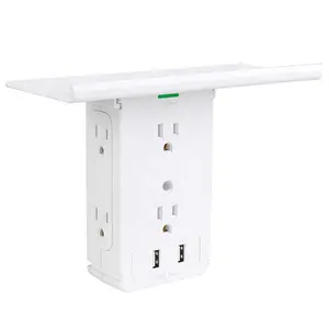 6-Outlet Wall-Mounted Socket USB Port NEMA 5-15P Plug 125V Rated Voltage 15A Rated Current Multi-Ac Plug