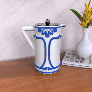 Vente en gros Cafetière à presse française en céramique faite à la main sur mesure avec motif en relief bleu Pot à café en porcelaine de style <span class=keywords><strong>vintage</strong></span> - Product Image 4