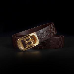 Ceinture pour homme en acier inoxydable avec boucle automatique, en cuir véritable, boucle embossée, cuir de vachette pleine fleur, logo B, design polyvalent - Product Image 3