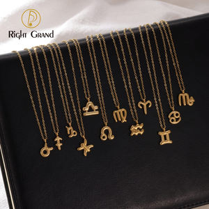 Moda 12 Constelaciones Zodiac Charm collares acero chapado en oro collar venta al por mayor moda colgante joyería para regalo - Product Image 1