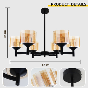 Black Farmhouse Multi-head LED Chandelier Clear Glass Shade Iron Pendant <b>Light</b> for Kitchen Island <b>Dining</b> Living Room Bedroom - Product Image 3