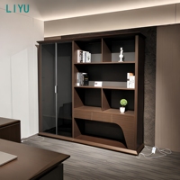 Bureau de direction en placage de noyer avec tiroirs de rangement et pieds en métal pour mobilier de bureau de direction