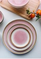 Service de vaisselle en céramique rose à glaçure réactive, style rétro côtelé, en porcelaine, pour hôtels, restaurants et mariages - Vente en gros