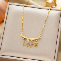 Collar de Joyería de Moda con Cadena Delgada y Dije LOVE Chapado en Oro de 18k, de Acero Inoxidable Antideslustre, para Regalo del Día de San Valentín Q177