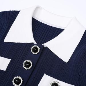 Nuovi Arrivi Estivi: Elegante Abito Corto da Donna <span class=keywords><strong>in</strong></span> <span class=keywords><strong>Maglia</strong></span> Blu Navy e Rosa con Colletto e Maniche Corte, Ideale per Feste - Product Image 2