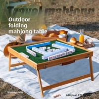 Table de Mahjong Pliante d'Extérieur, Ensemble de Voyage Portable, en Bois Massif, Idéale pour Dortoir, Petites Tuiles de Mahjong, Emballage en Carton