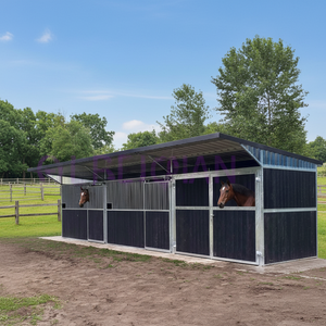 Establos para Caballos de Metal Galvanizado en Caliente, 2.5 x 4 m, Establos Portátiles para Caballos al Aire Libre con Tubos de Acero y Techo de Bambú - Product Image 1