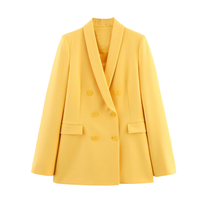 Collection Printemps-Été 2025 MYST&ZA pour Femmes, Nouveaux Costumes d'Affaires à Manches Longues à Col en V Respirants à Simple Boutonnage, Motif Uni