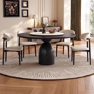 Juego de Mesa de <span class=keywords><strong>Comedor</strong></span> Redonda de Madera Maciza Estilo Retro Francés con Lazy Susan <span class=keywords><strong>Extensible</strong></span> y <span class=keywords><strong>4</strong></span> <span class=keywords><strong>Sillas</strong></span>, Diseño Elegante para Apartamentos Pequeños y Villas - Product Image 2