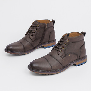 Botas de cuero marrón con punta redonda y cordones, suela de goma, para todas las estaciones, envío directo - Product Image 4