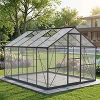 Invernadero de jardín de aluminio de gran tamaño con marco de metal y tableros de PC Ventanas ajustables de pared de plástico y puerta corredera o bisagra