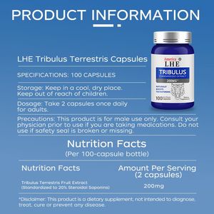 Cápsulas de Extracto de Tribulus Terrestris Estandarizado de Alta Calidad, Apoya la Vitalidad y Protección Contra Radicales Libres, Suplemento de Tribulus para el Cuidado de la Salud - Product Image 2