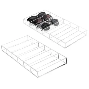 Akrilik bening pemegang kacamata hitam 6 kompartemen Display Tray Organizer kotak penyimpanan untuk kacamata baca perhiasan Makeup parfum