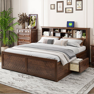 [Stock US] <span class=keywords><strong>Lit</strong></span> plateforme moderne blanc en bois massif avec tête de <span class=keywords><strong>lit</strong></span> <span class=keywords><strong>multi</strong></span>-rangements, expédition domestique aux États-Unis, MOQ : 1 ensemble - Product Image 5