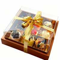 Boîtes d'emballage pour le thé de l'après-midi en vrac, 9 grilles, blanches et brunes, boîtes à pâtisserie, boîtes à cupcakes avec couvercle transparent