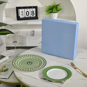 Nouvel ensemble d'assiettes de luxe en porcelaine fine de style européen, motif végétal écologique vert - Product Image 1