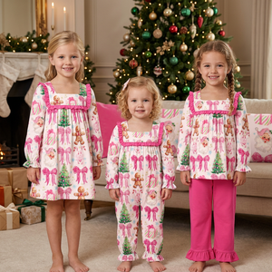Girls <b>Christmas</b> <b>Pajama</b> Set Long Sleeve Nightgown and Pants Cartoon Print Sibling Clothing Sets - Product Image 1