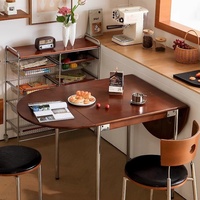 Table à manger pliante de style vintage, plateau réglable en bois d'hévéa, pour usage domestique, salon, petit appartement, ensemble de chaises ovales 4 places