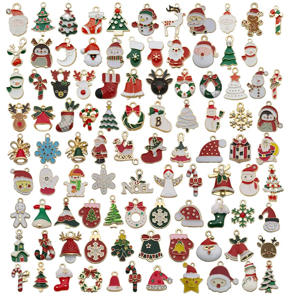 96 Cái Mix Giáng Sinh Men Charm DIY Chất Liệu Cây Giáng Sinh Santa Claus Sleigh Tuyết Hat Charm Phụ Kiện