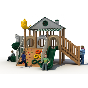 Boke Duurzame Bruine Kinderspeelset met Schommel en Glijbaan - Anti-corrosie & UV-bestendig Buiten Speelgoed van Hout en Kunststof voor Speelplekken in de Tuin - Product Image 4