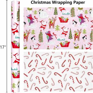 Pink Christmas <b>Wrapping</b> <b>Paper</b> Reversible Santa Penguin Design 17 In X 32.8 Ft Gift Craft Use - Product Image 4